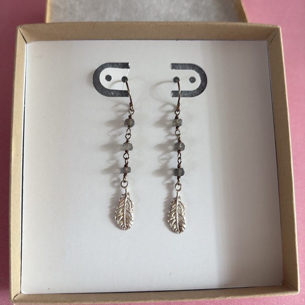 Vintage Sterling Silver Beaded Leaf Dainty Drop earrings 
New